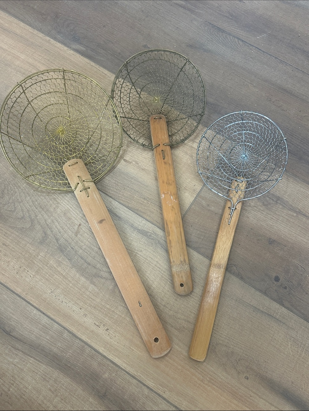 Vintage Wire Skimmer Ladles Set - Wooden Handles